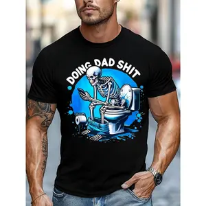 Casual, Men's T-Shirt, Skeleton Doing Dad Shit Toilet Humor, Everyday Wear, Gift For Dad