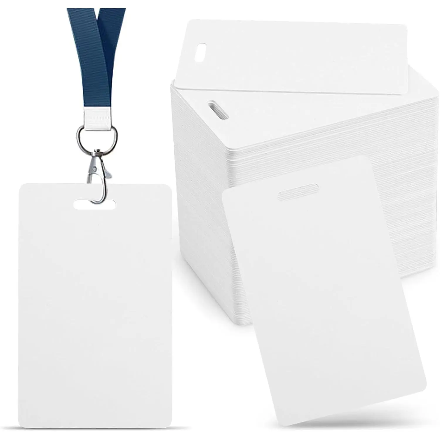 100 Pack Premium Blank PVC Cards with Slot Punch on Short Side - Vertical Slot Punch Blank ID Cards- CR80 30 Mil Graphic Quality White Plastic Cards for Photo ID Badge Printers