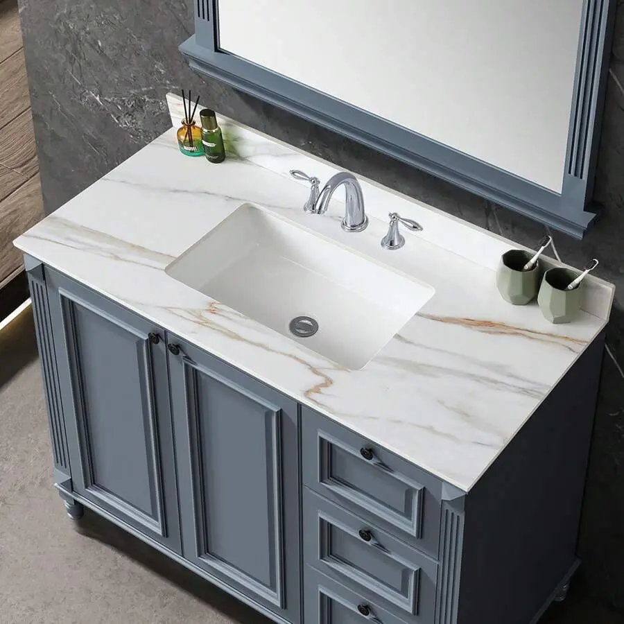 43 Inch Bathroom Vanity Top With Undermount Rectangular Sink, 4" Backsplash, Pre-Drilled 3 Faucet Holes, 43"X22" Vanity Sink Tops Bathroom Vanity Replacement (Cabinet Not Included)