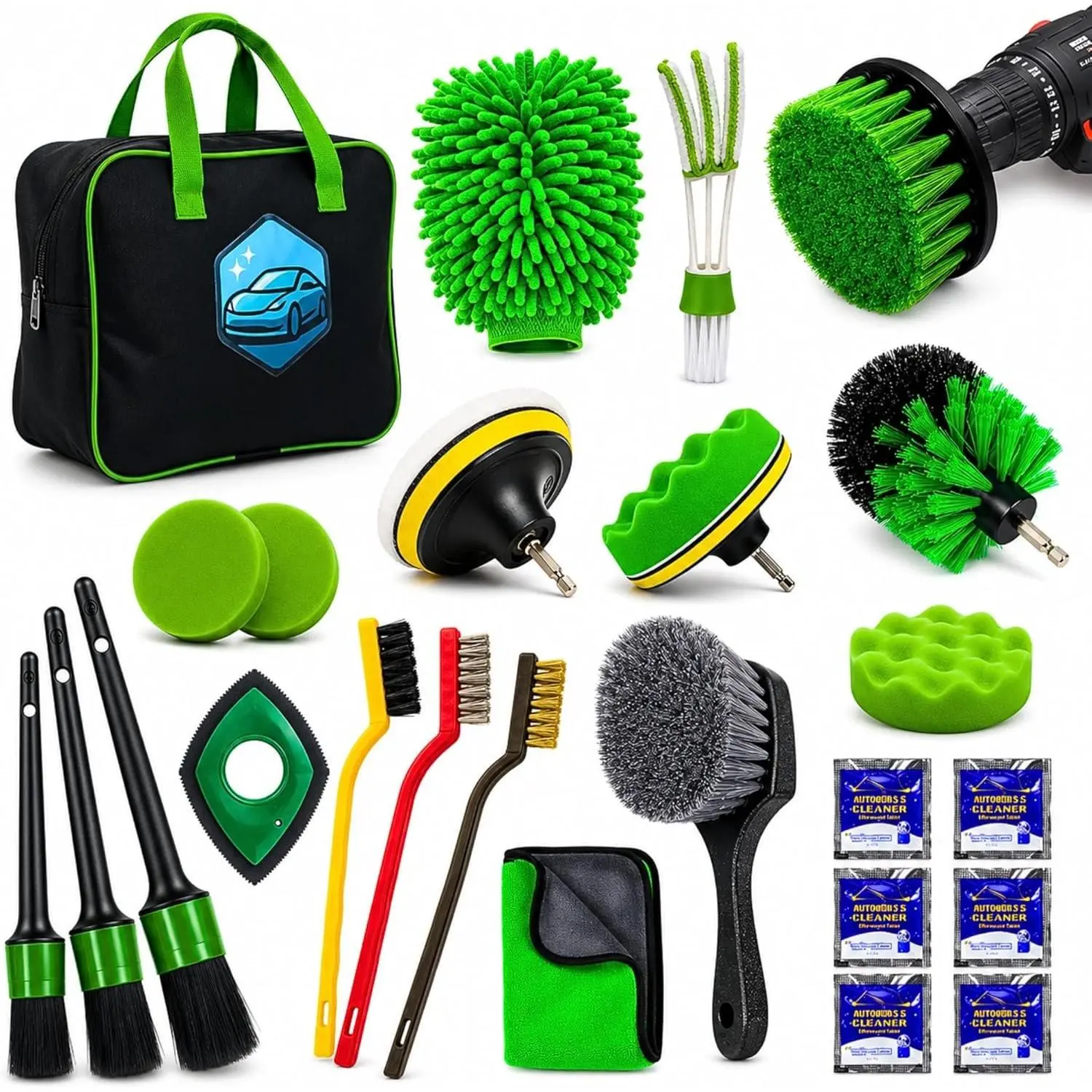 26 count  Detailing Kit –  Cleaning Kit, Drill Brush for  Seats Detailing,  Detailing Brush Set,  Cleaning Supplies,  Wash Mitt,  Wash Brush,  Wash Sponges, Wheel Brush