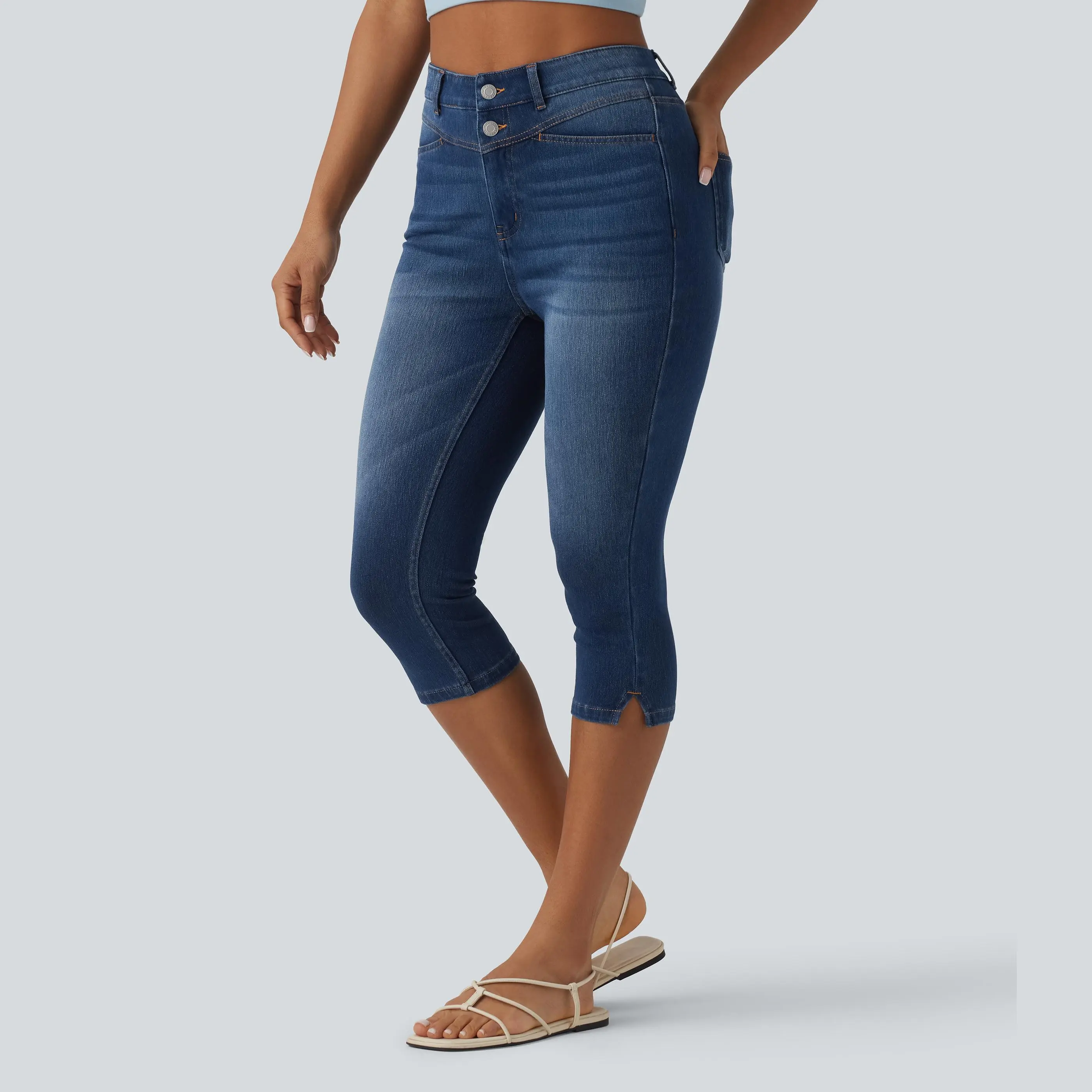 Halara Flex™ High Waisted Split Capri Casual Slim Jeans with Pockets