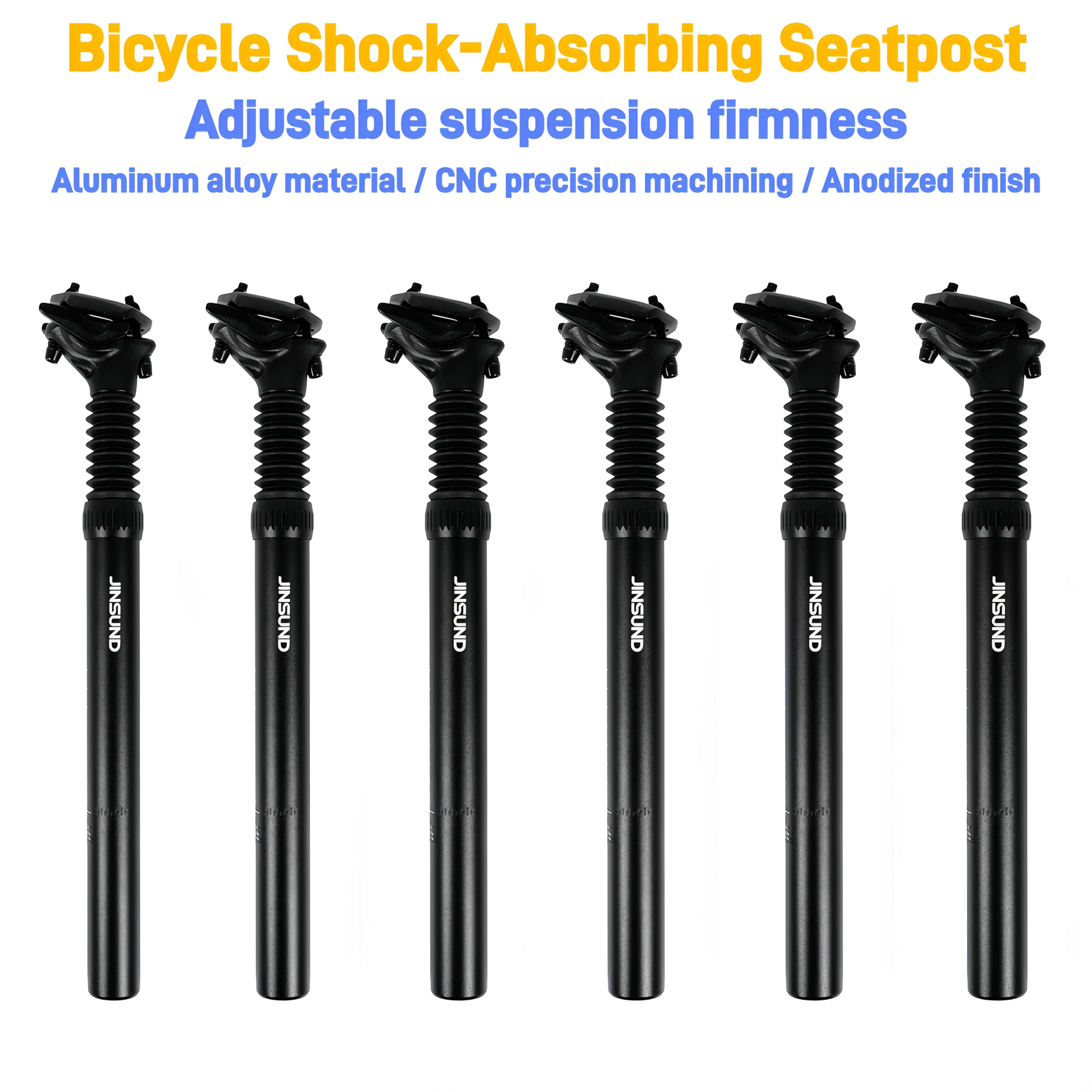 Mountain bike shock-absorbing seat tube, with spring shock absorption, the hardness and softness of the shock absorption can be adjusted, the shock absorption area is fully covered, adjustable angle, made of aluminum alloy, bicycle accessory.