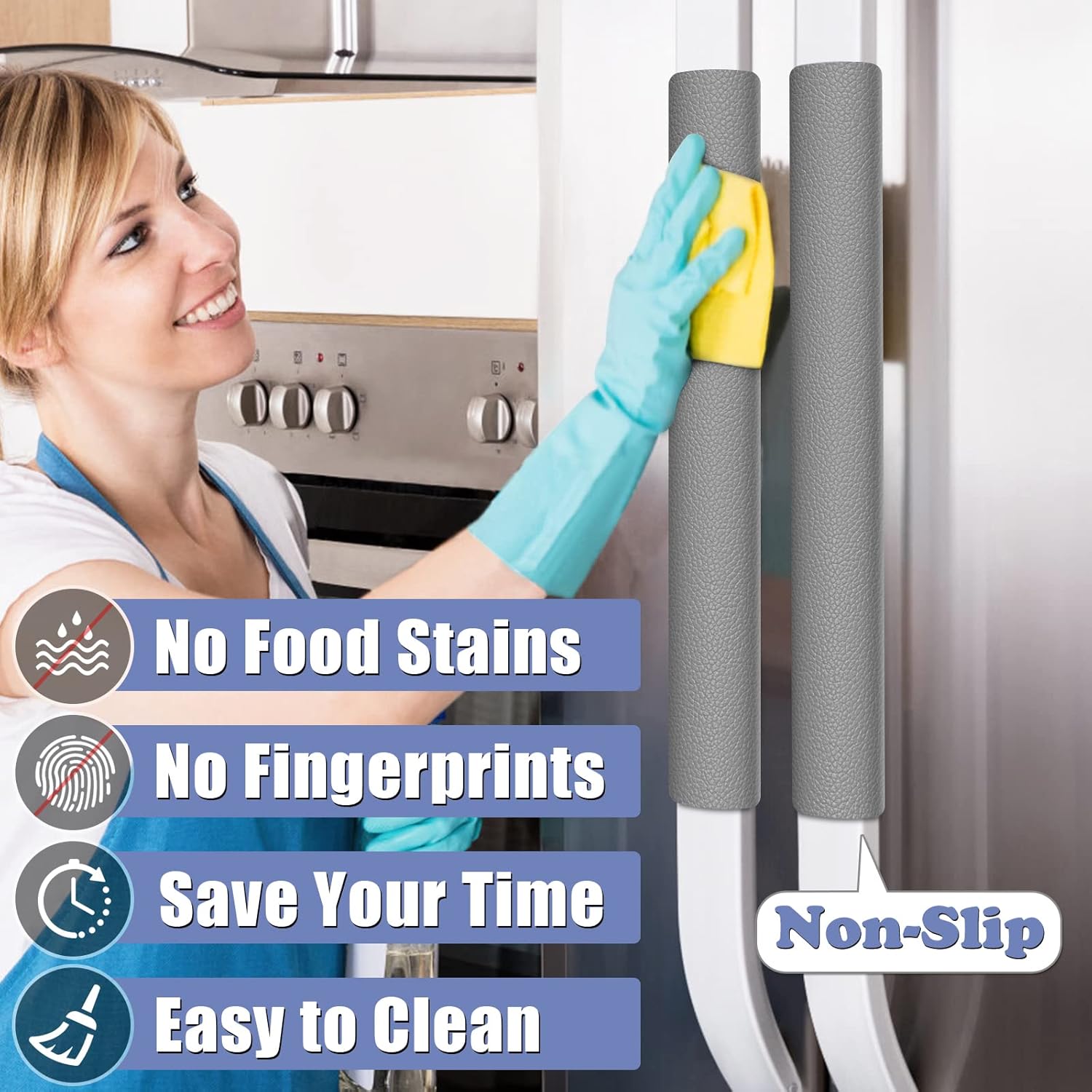 Refrigerator Door Handle Covers, 5 count, Leather Kitchen Appliance Handle Covers Keep Your Fridge Microwave Oven Stove Dishwasher Clean, Save Your Time, Trimmable and One Size Fits All (Gray)