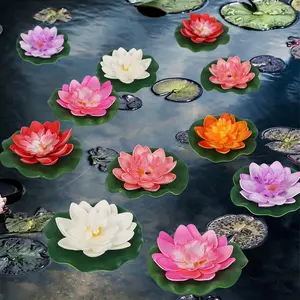 12 Pcs Artificial Floating Foam Lotus Flower with Water Lily Pad, Lifelike Ornanment Home Garden Pond Decor Indian Decorations Return Gifts