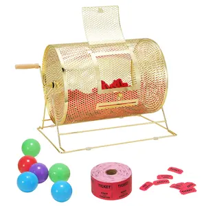 Fathersdaygift VEVOR Raffle Drum, Holds 5000 Tickets or 200 Ping Pong Balls, Metal Lottery Spinning Drawing with Wooden Turning Handle, 16.1x 12 inch Brass Plated Raffle Ticket Spinning Cage, for Bingo Ballot Part