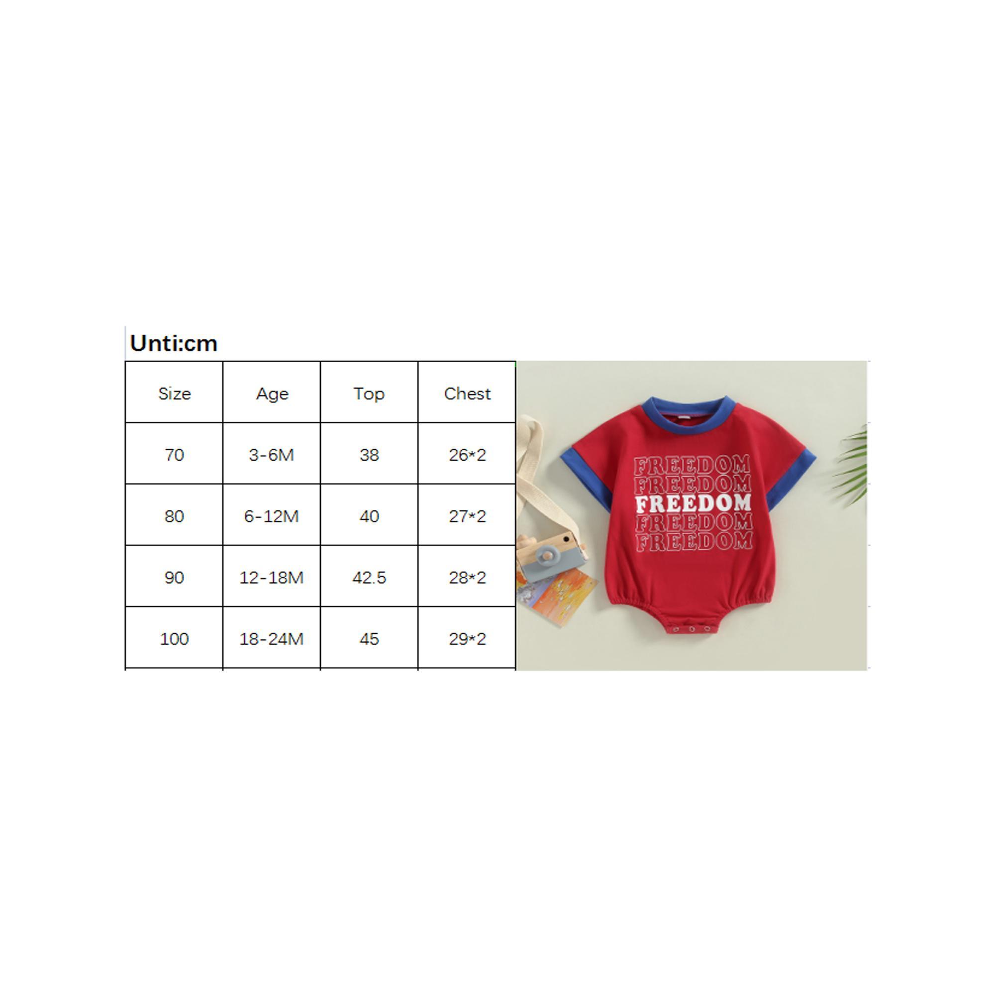 Baby Boy Girl 4th of July Outfit Contrast Color Letter Print Short Sleeve Crew Neck Bubble Romper Jumpsuit Newborn Independence Day Summer Clothes