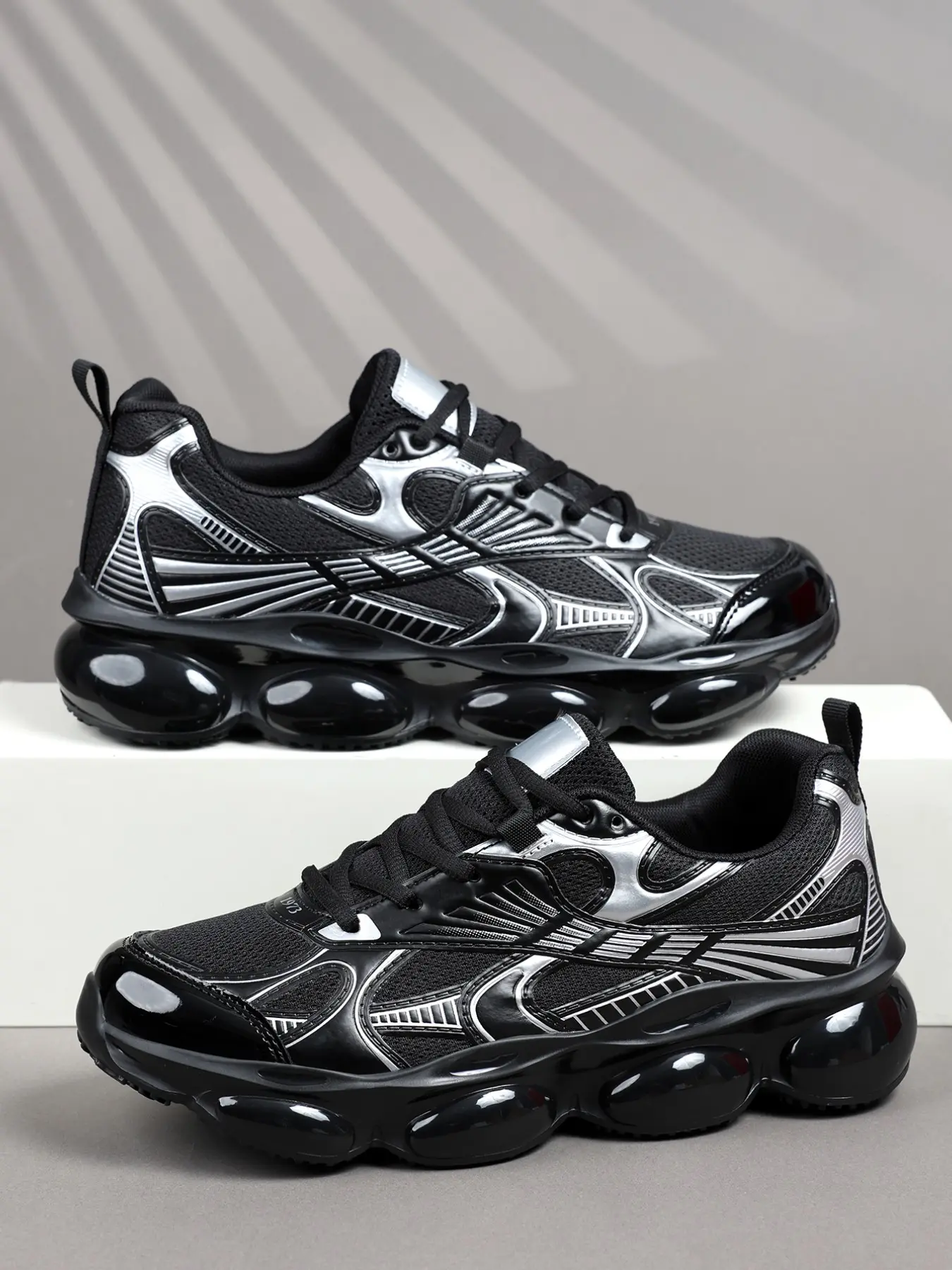 Men's Full Sole Bubble Cushioning Trail Training Shoes, Cyber Silver Frame Design, Shock Absorbing Anti-Slip, Ideal for Running, Hiking, High-Intensity Fitness, Sporty Running Shoes