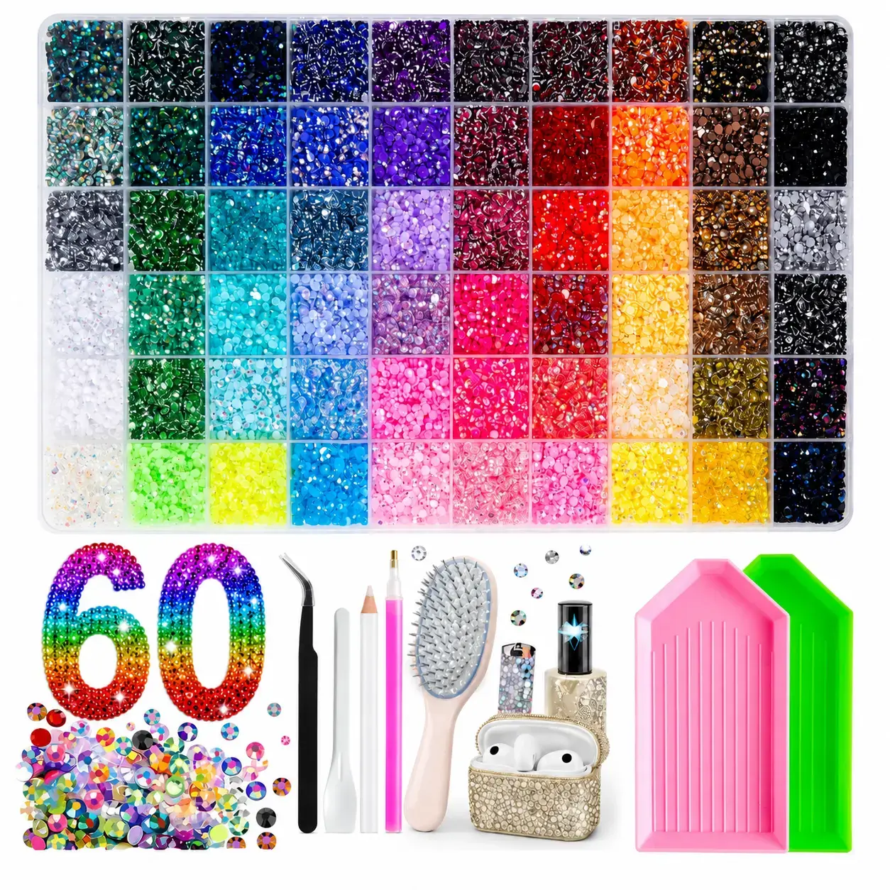 Bedazzling Kit 48000Pcs 60 Colors Resin Jelly Rhinestones, Multicolor 3mm Flatback Gems for Diamond Art, Bedazzler Kit with Tools - Christmas Birthday Gifts for Women