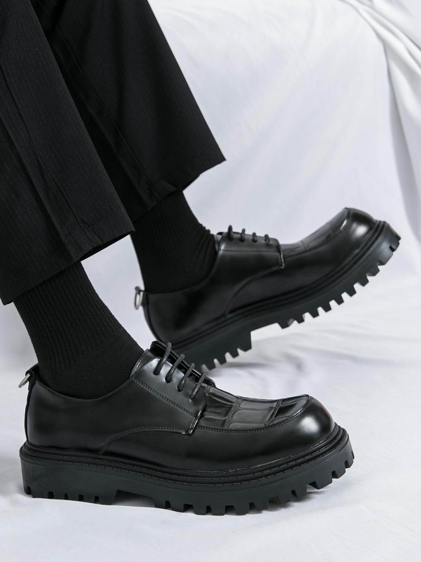 Men's Fashionable Plain Color Lace Up Dress Shoes, Casual Comfortable Thick Sole Oxford Shoes for Daily Wear, Fashion Shoes for Party, Daily Clothing Decor, Boy, Stackform Shoes