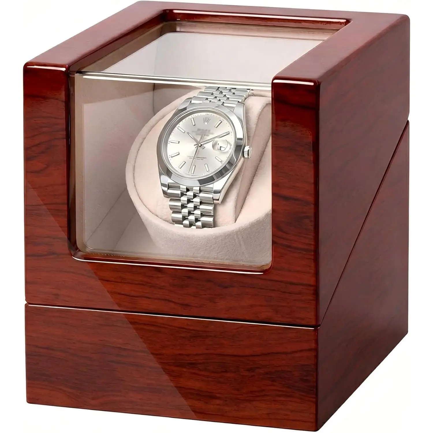 Automatic Watch Winder, Ultra-Quiet Motor (<10dB), Single Watch Winder Box with AC & Battery Power, Hand-Polished High-Gloss Piano Finish, Luxury Watch Winder for Men, Fits Most Automatic Mechanical Watches