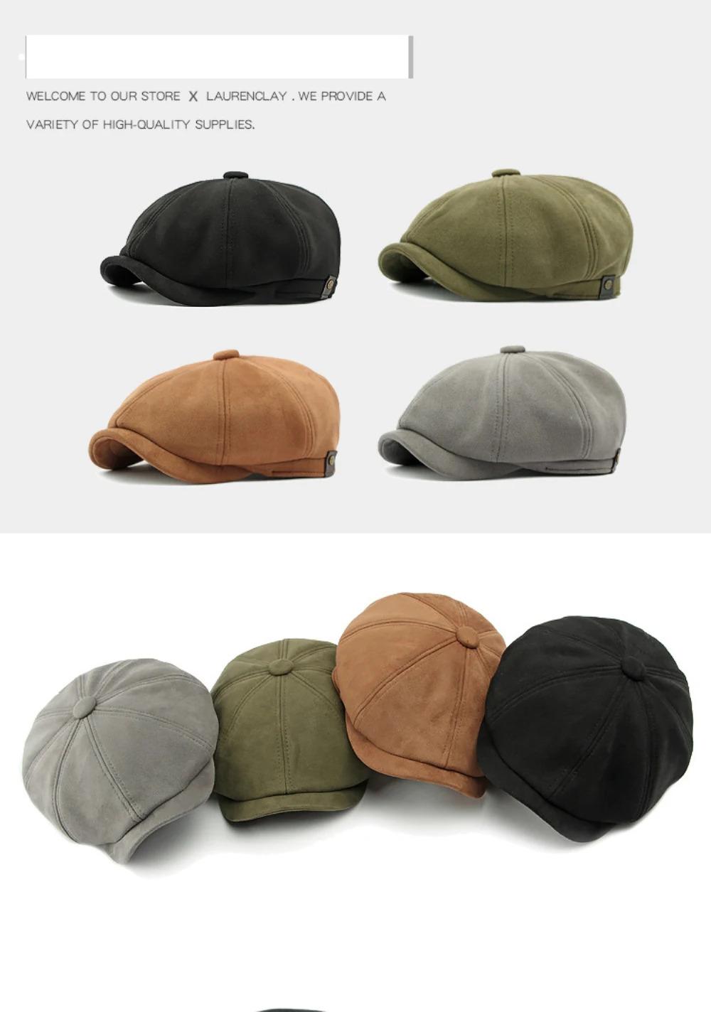 HT4580 Berets Men Women Hot Sale Suede Beret Cap Solid Octagonal Flat Cap Male Female Autumn Winter Hat Artist Painter Beret Hat