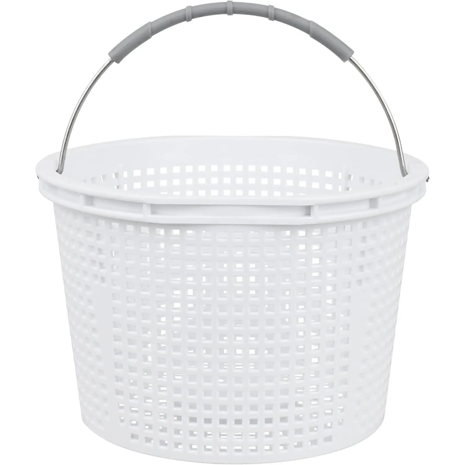 8" Pool Skimmer Basket Replacement, Built-in Weight, 316 Stainless Steel Handle with Rubber Grip (1 Pack)