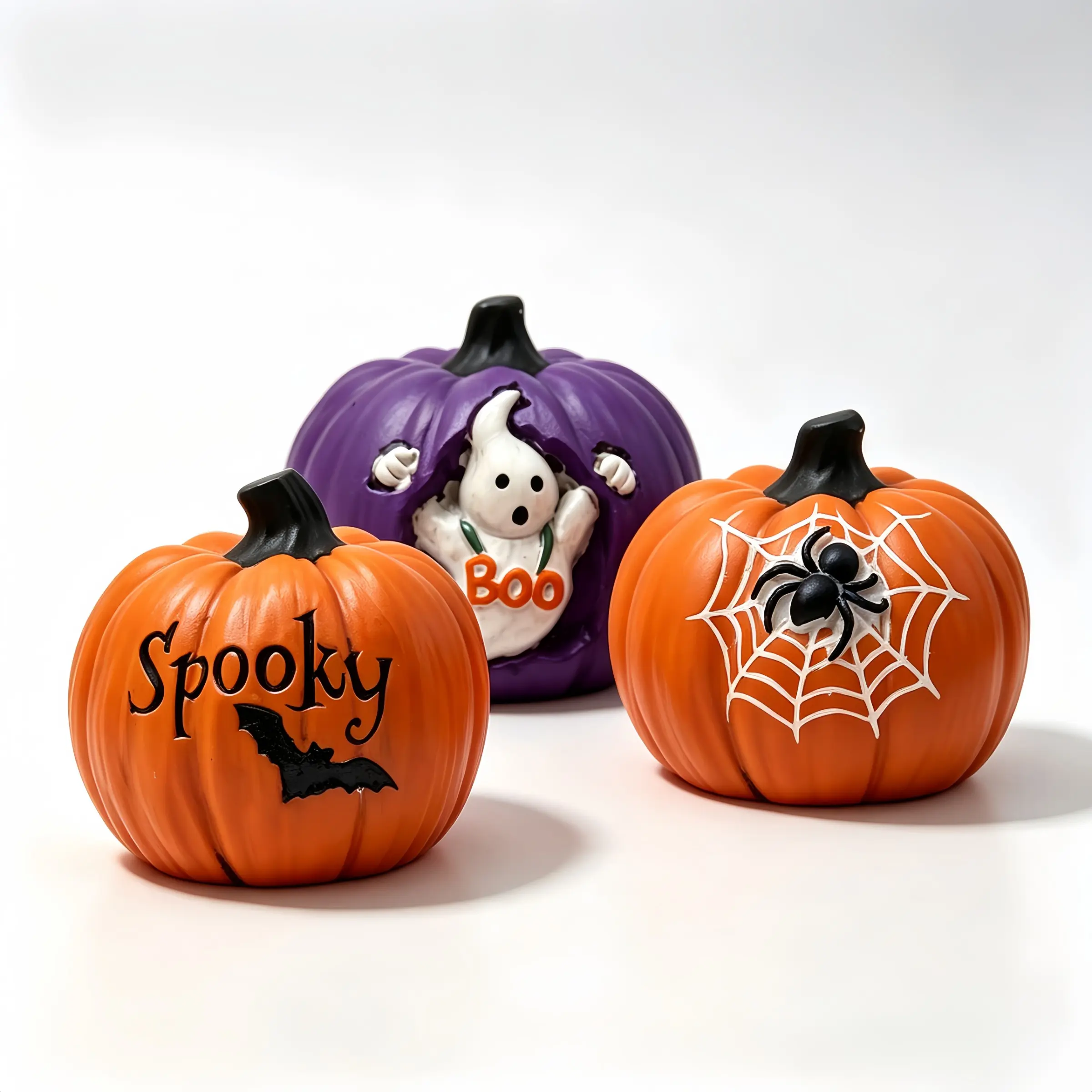 Three Halloween Pumpkin Resin Desktop Decorations, Autumn Home Party Atmosphere, Fall Indoor Tabletop Decoration, Spooky Pumpkin Ornaments
