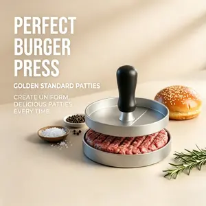 Classic Round Burger Patty Press with Detachable Top Press Plate, Non-Stick Coating Prevents Meat Sticking, Perfect for Beef Burgers, Sausage Patties and Grilled Dinner Dishes