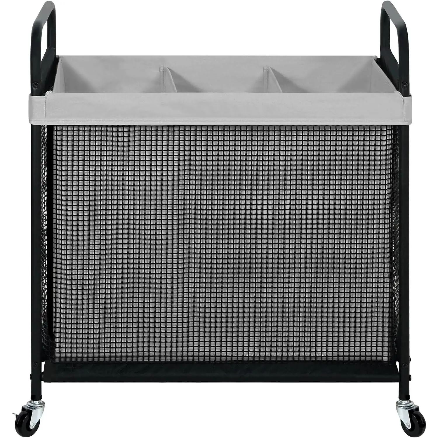 Laundry Hamper 3 Section, 120L Rolling Laundry Sorter Cart with Removable and Washable Liner Bag, Clothes Hamper with Wheels and Metal Handle for Laundry Room and Bedroom, Gray