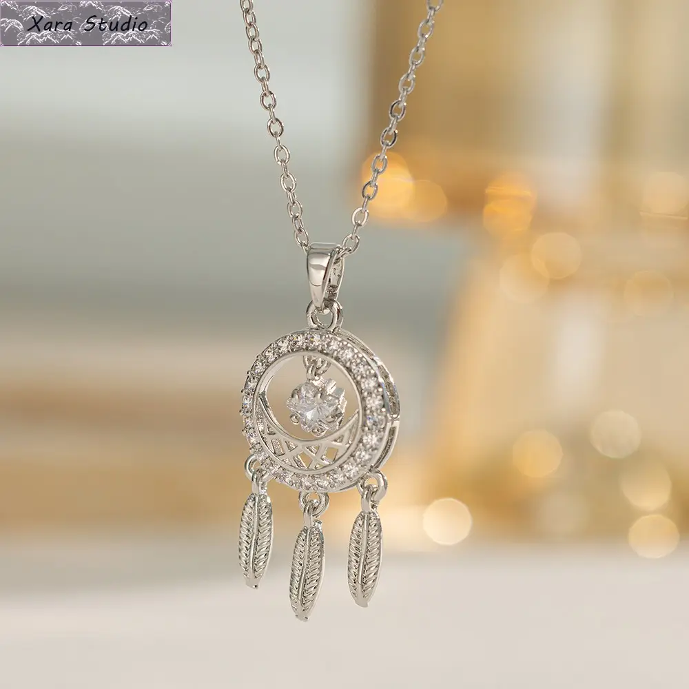 Women's Boho Dreamcatcher Necklace - Adjustable Open Circle Stainless Steel Pendant with Sparkling Zircon, Dainty Minimalist Layering Jewelry, Lightweight Charm for Everyday Wear, Music Festival Gifts