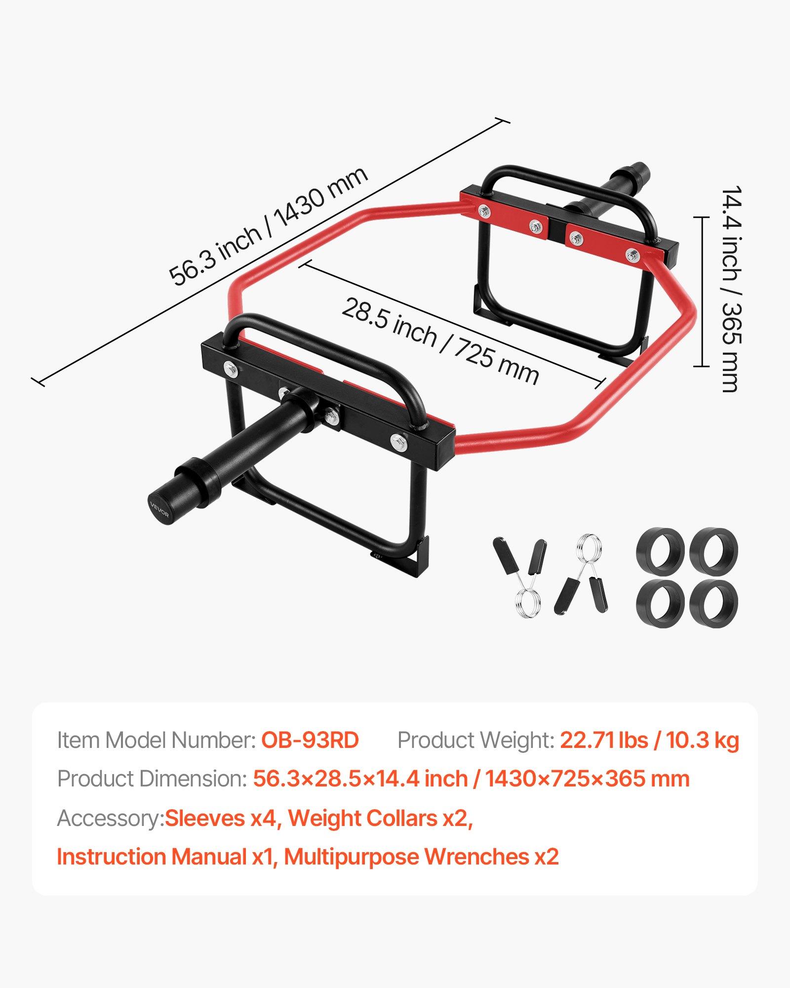 VEVOR Detachable Trap Hex Bar, 2-Inch Barbells, 500 LBS Capacity Easy-to-Install Strength Training Equipment for Squats, Deadlifts, Shoulders Comfortable Training Home Gym