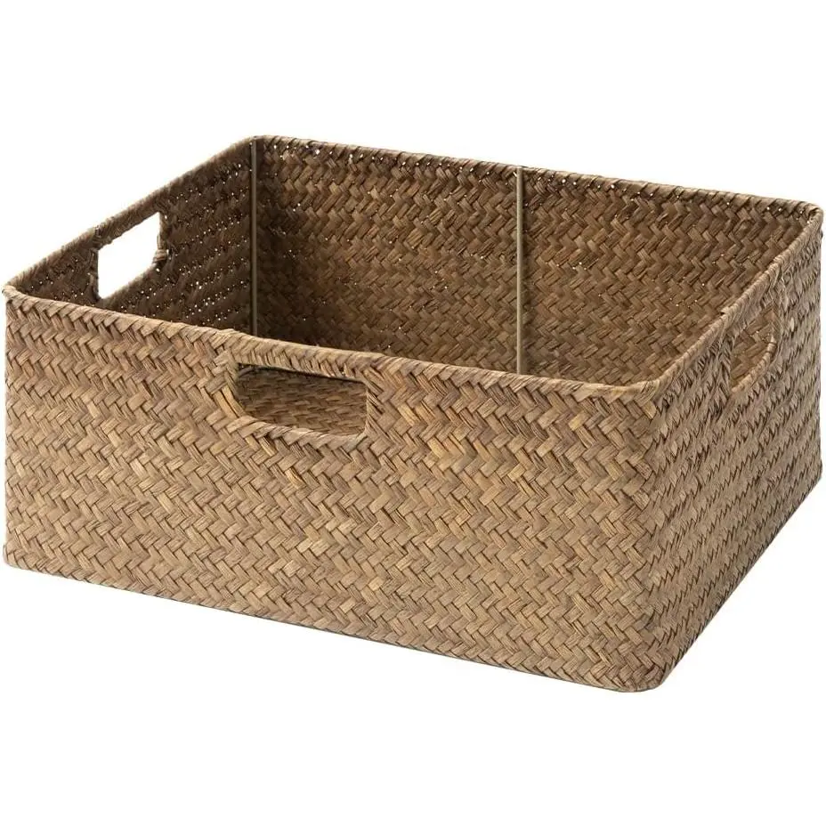 StorageWorks Extra Large Wicker Baskets for Organizing, Seagrass Baskets| Seagrass Baskets, Wicker Baskets for Storage, Wicker Storage Baskets for Shelves, Woven Baskets for Storage, Rectangle Basket