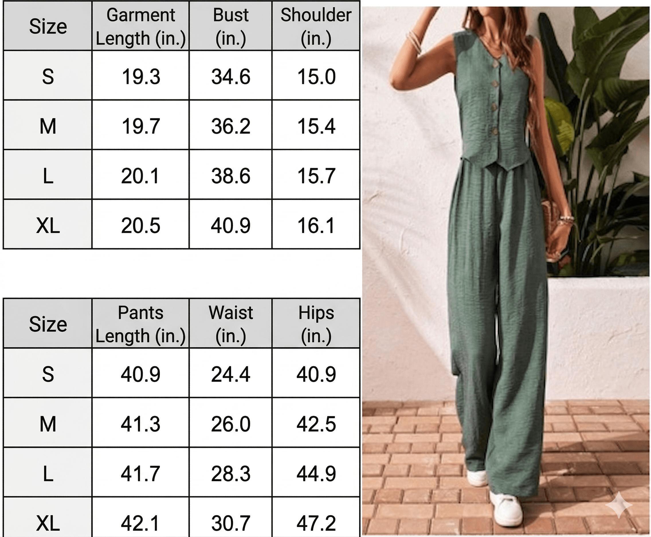 Women's 2 Piece Vest and Pants Set, Casual Button Down Waistcoat and Wide Leg Pants Matching Outfit