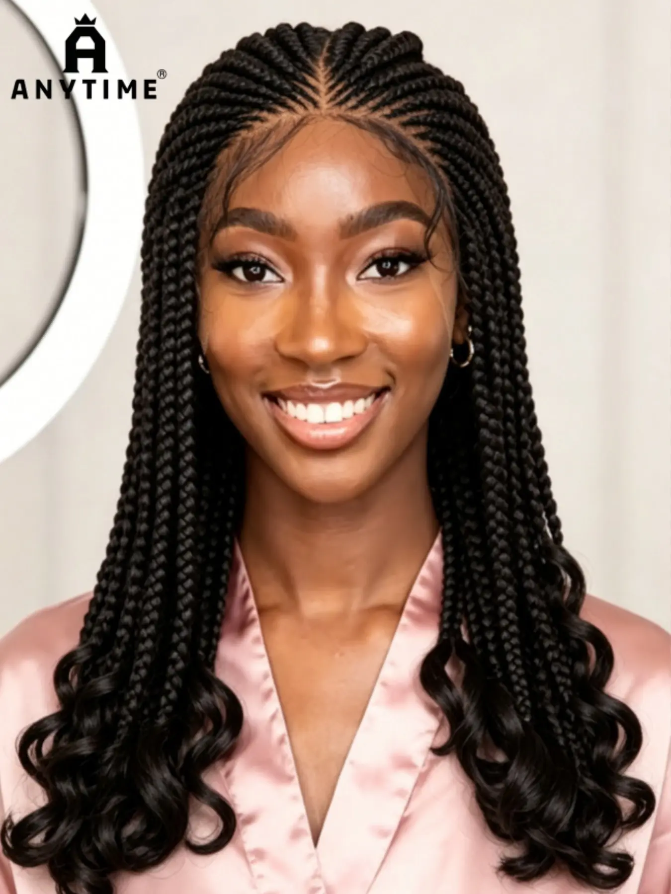 18in Cornrow Braided Wig with Wavy Ends, Synthetic Full Lace Braided Lace Wig, Baby Hair Knotless Braids Wigs for Women, Synthetic Curly Wig, Synthetic Material Wigs