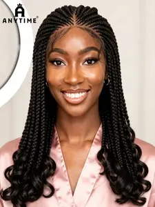 18in Cornrow Braided Wig with Wavy Ends, Synthetic Full Lace Braided Lace Wig, Baby Hair Knotless Braids Wigs for Women