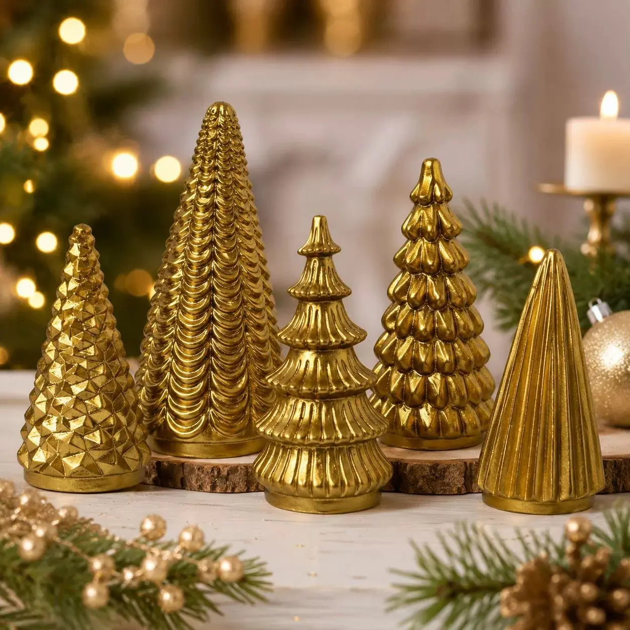 Christmas Resin Ornament Set of Five, Christmas Tree Display, Indoor Festival Decor, European Style Home Desk Gift