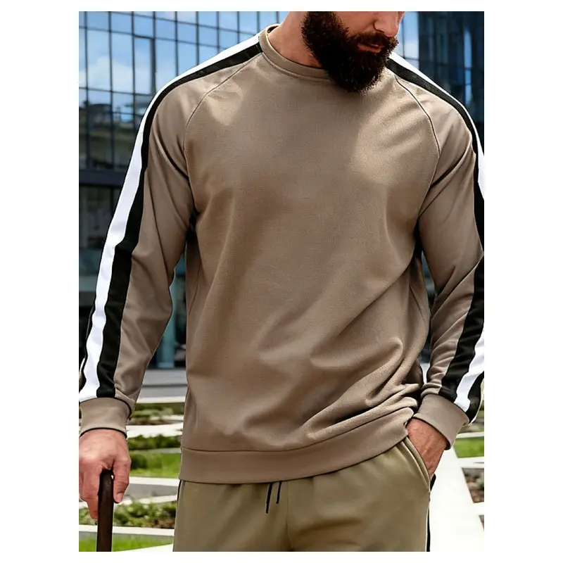 Men's Heavyweight Waffle Knit Crew Neck Sweatshirt, Contrast Red Black Stripe Raglan Long Sleeve Pullover Top, Loose Casual Basic Layer for Outdoor Sports Daily Office Commute Street Leisure Fashion Outfit