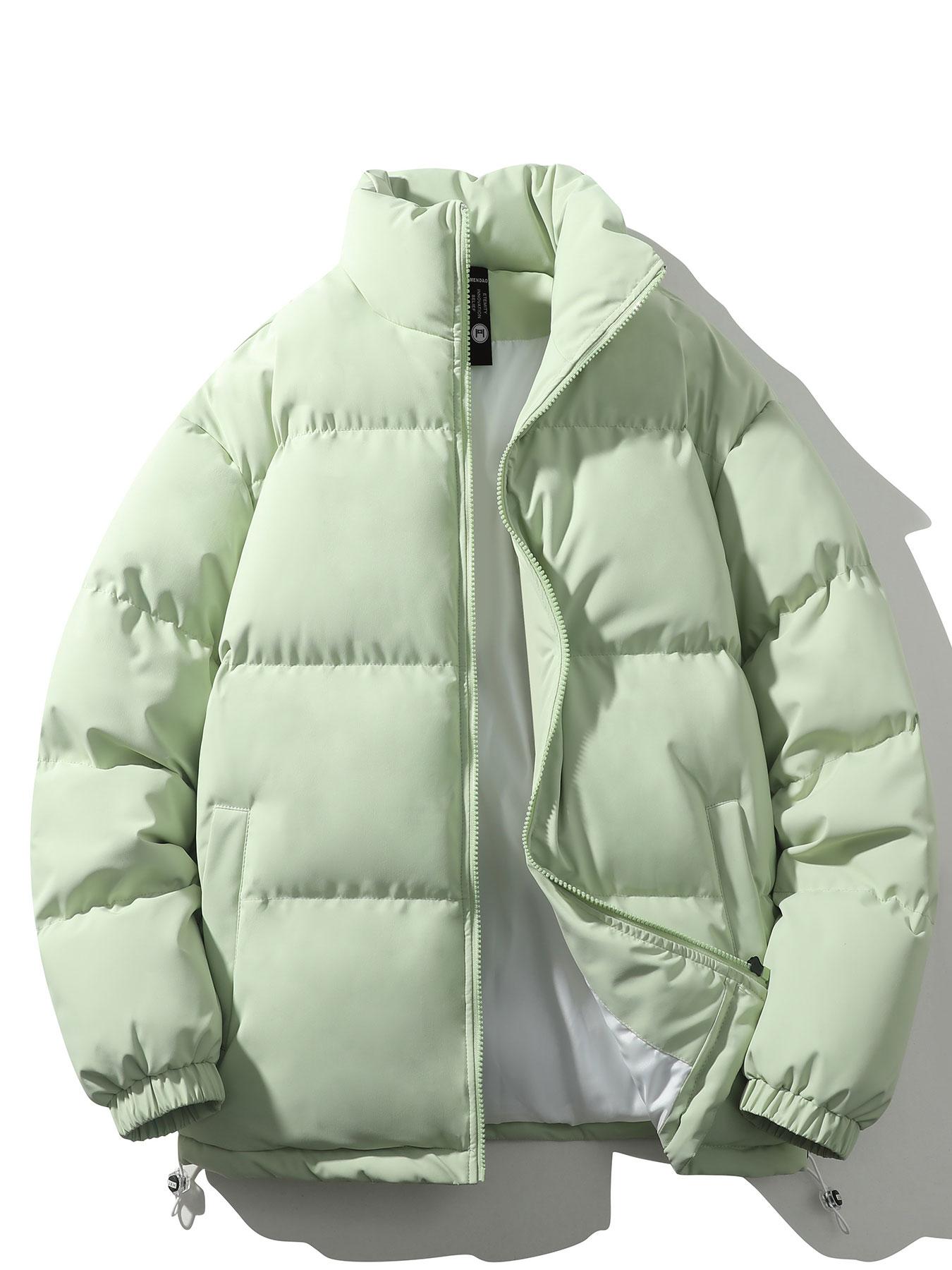 Men's Solid Zipper Up Drawstring Pocket Funnel Neck Utility Coat Jackets, Regular Fit Casual Long Sleeve Thermal Outerwear for Fall & Winter, Men's Clothes for Daily Wear