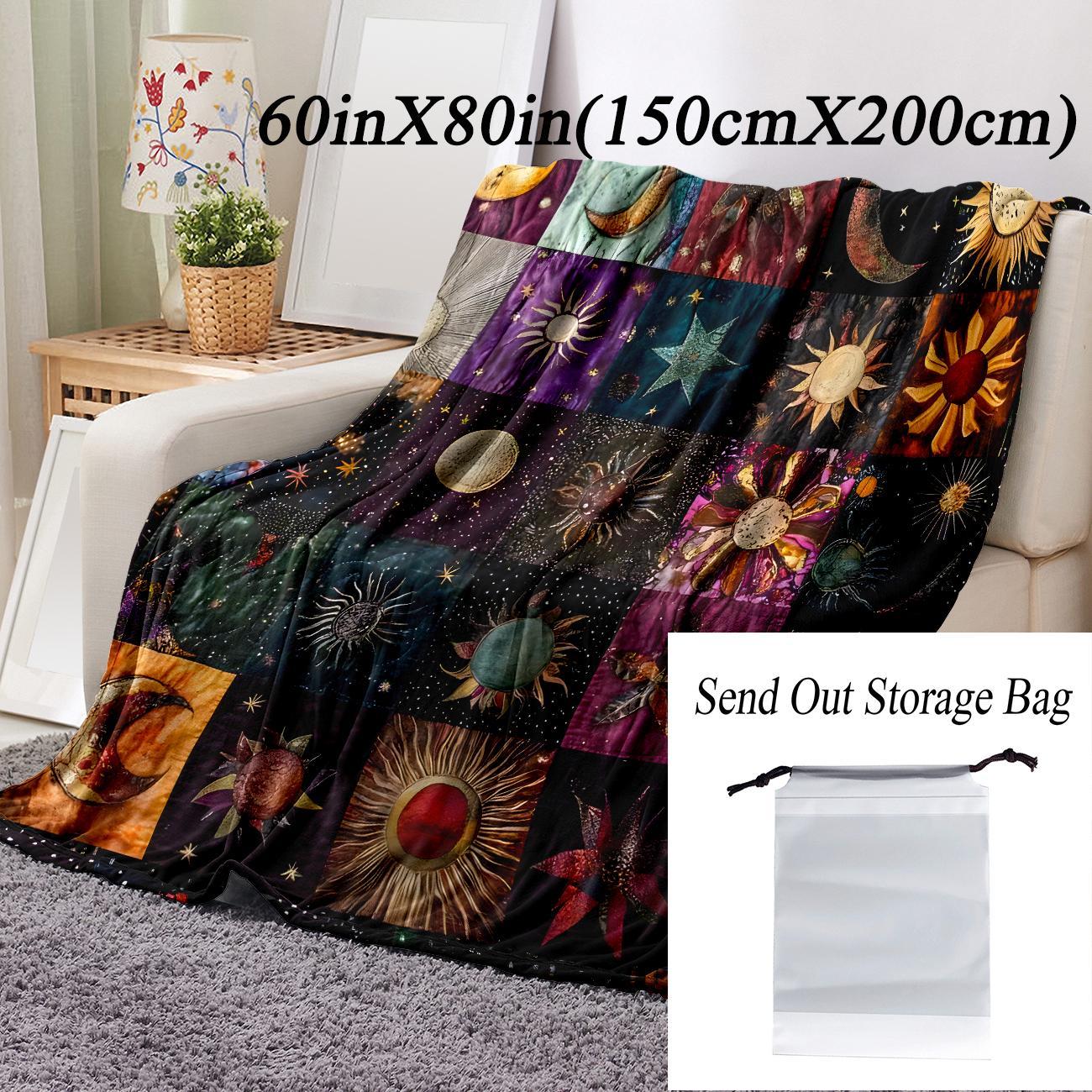 Star & Moon Pattern Blanket, 1 Count Soft Comfortable Throw Blanket, Stylish Blanket, Cool Bedroom Bedding Blankets, Warm Napping Blanket for Home Office Travel