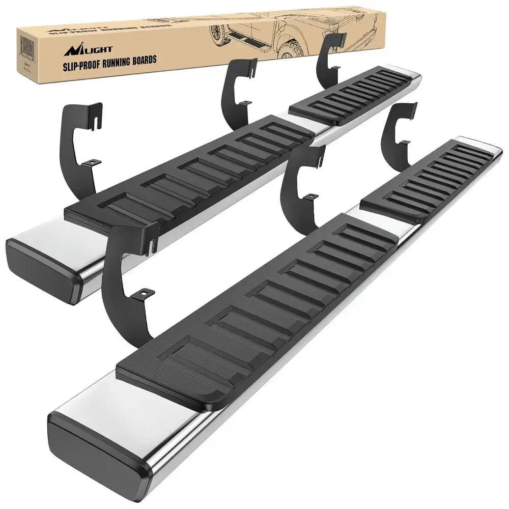 Nilight 6-in Stainless Steel Side Step Nerf Bars, 2-Piece Set for 2007-2018 Chevy Silverado/GMC Sierra, 2007-2019 2500HD/3500HD & 2019 Chevy Silverado 1500 Legacy/GMC Sierra 1500 Limited Double Cab, Accessory Pack, Instruction Manual, 2-Year Warranty, Car