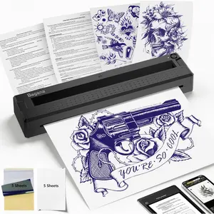 Bagana 2 in 1 Wireless Bluetooth Thermal Printer for Tattoo Stencils and Documents Portable Tattoo Transfer Kit for Artist and Beginner Black