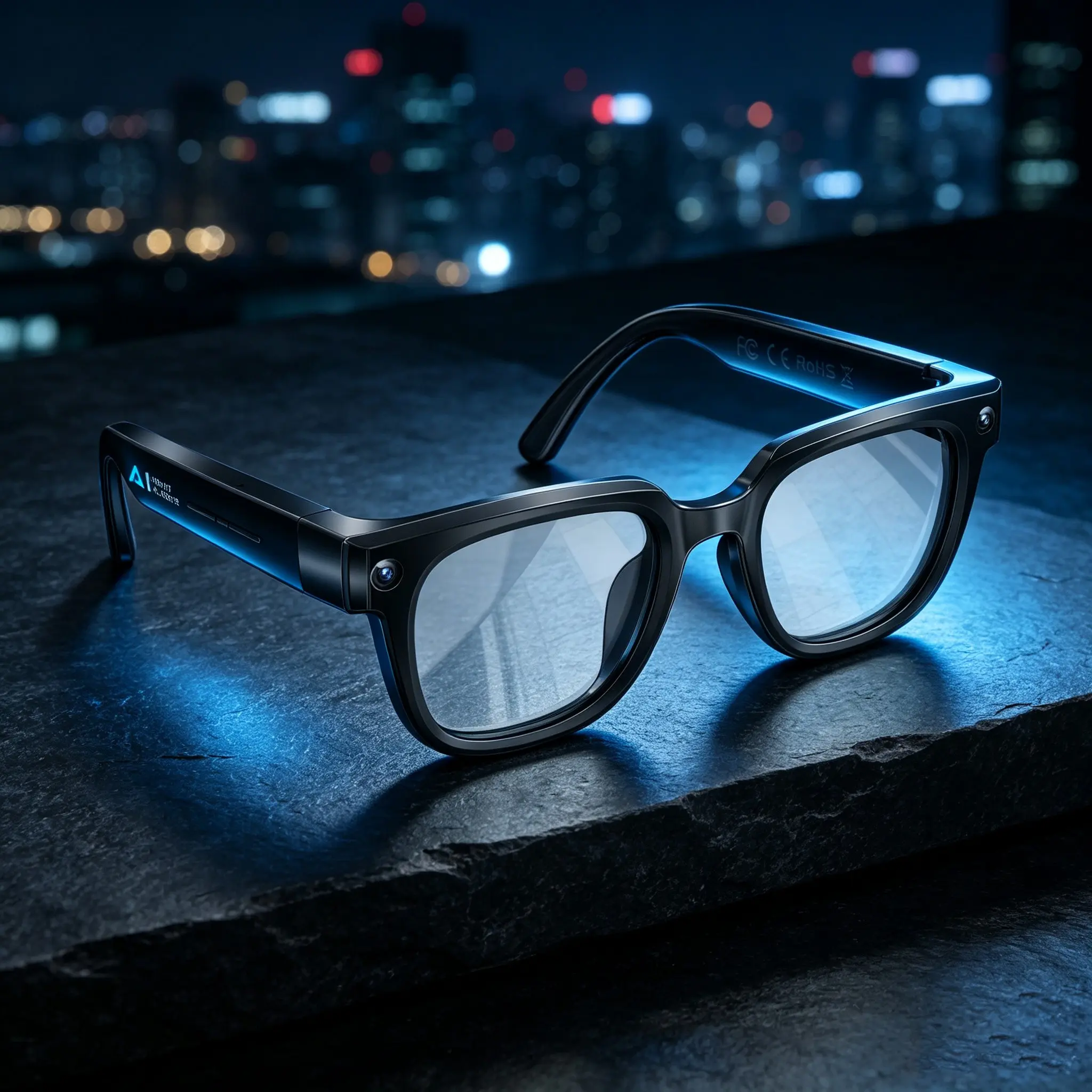 Wearable smart glasses with 8MP HD camera; 110° ultra-wide angle anti-shake shooting; 4GB local memory; 90mAh battery; AI video translation; Bluetooth calling; 3D stereo music; control frame.