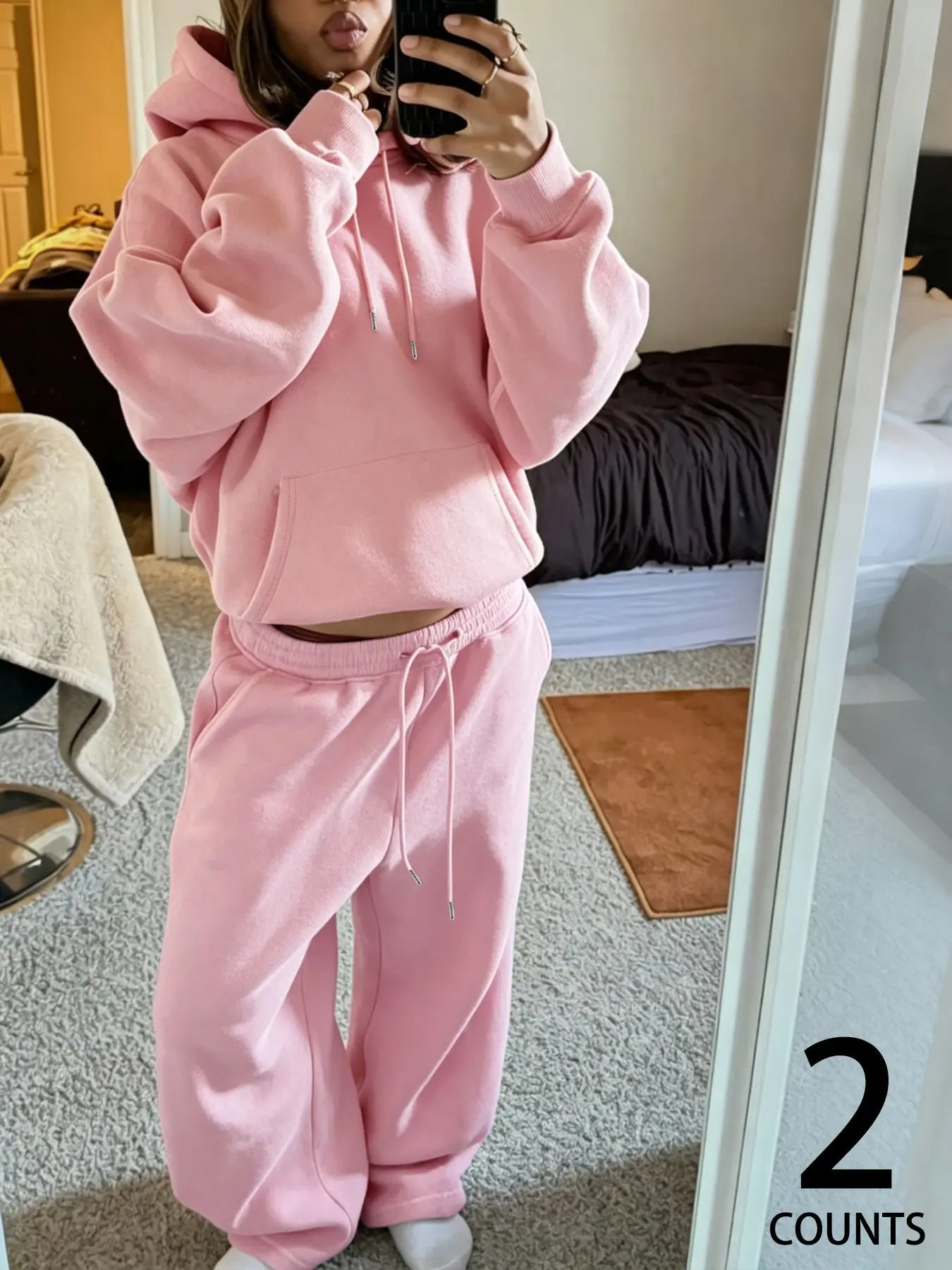 2-Piece Women's Oversized Sweatshirt Tracksuit, Drawstring Pocket Hooded Top With Wide Leg Sweatpants, Suitable For Casual Loungewear, Street Style And Lazy Daily Outfits