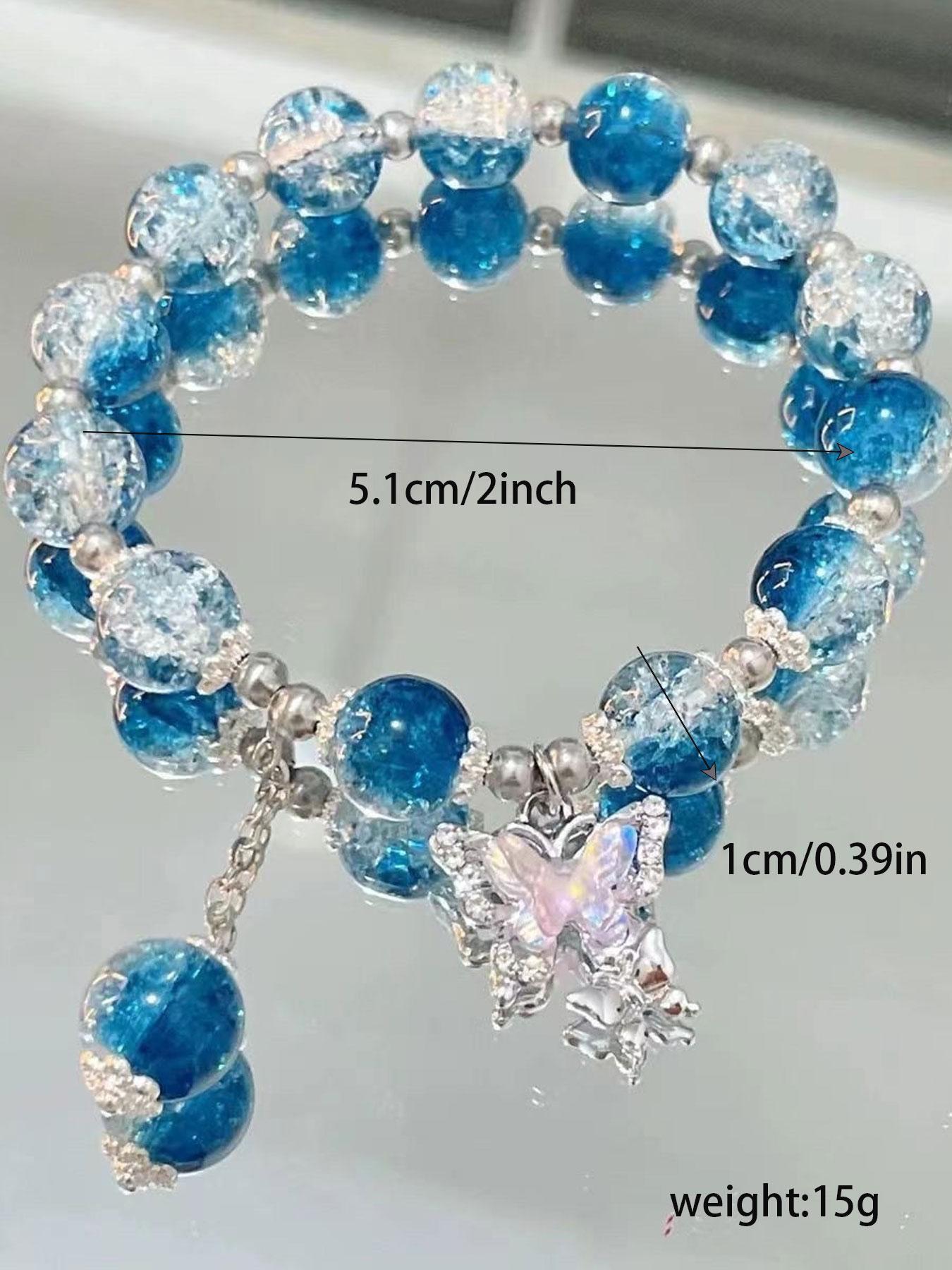 Vintage Craft Stone Butterfly Charm Beaded Bracelet, Sweet Fashion Accessories for Women & Girls, Trendy All-match Accessories, Creative Holiday Gifts