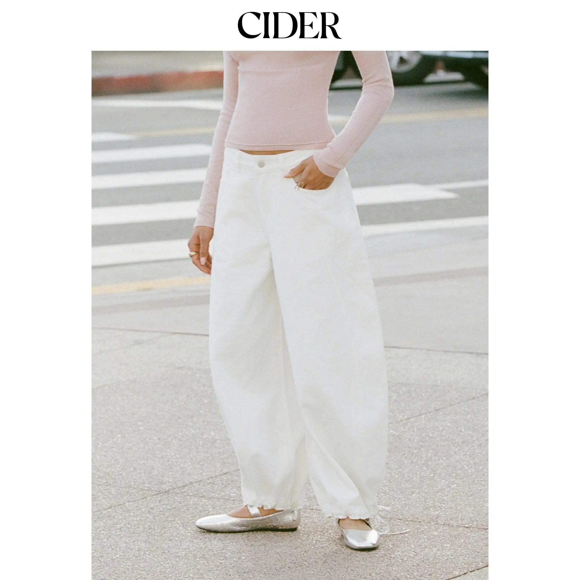 Cider Denim Low Rise Drawstring Barrel-leg Trousers