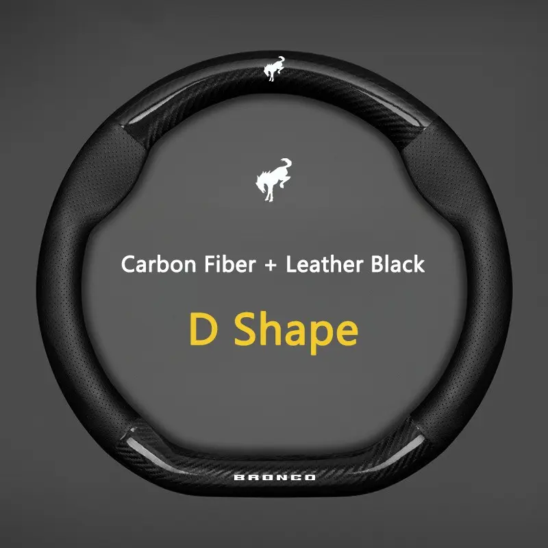 38cm High Quality Car Anti-Slip Steering Wheel Cover Carbon Fiber Leather Booster Cover For Ford Bronco Sport ST RS STLine Focus MK2 MK3 MK4 Mustang GT SHELBY Mondeo Accessories