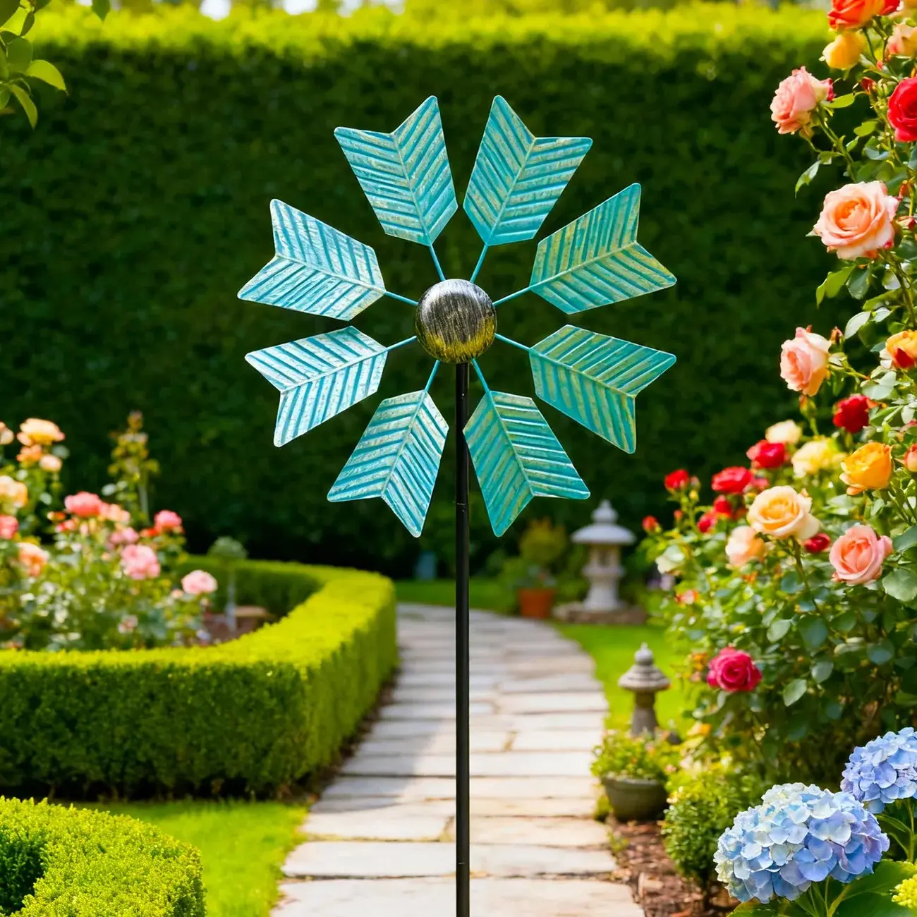 Outdoor Metal Windmill Decoration, Creative Garden Courtyard Landscape, 360 Degree Rotating Iron Windmill, Rural Garden Lawn Patio Decor