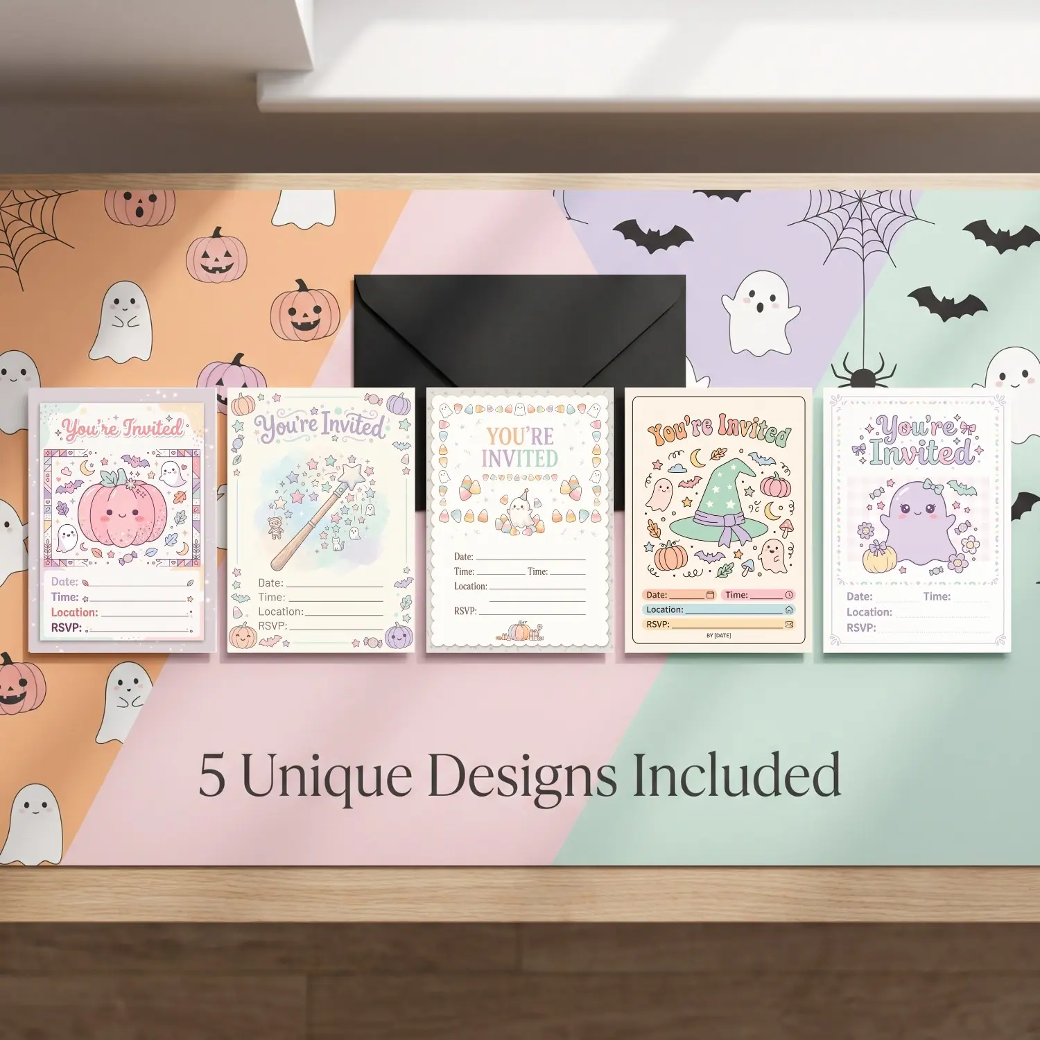 Danish Pastel Halloween Party Invitations (30 Pack), Spooky Pumpkin & Ghost Decoration Cards, Fall Decor for Festive Events
