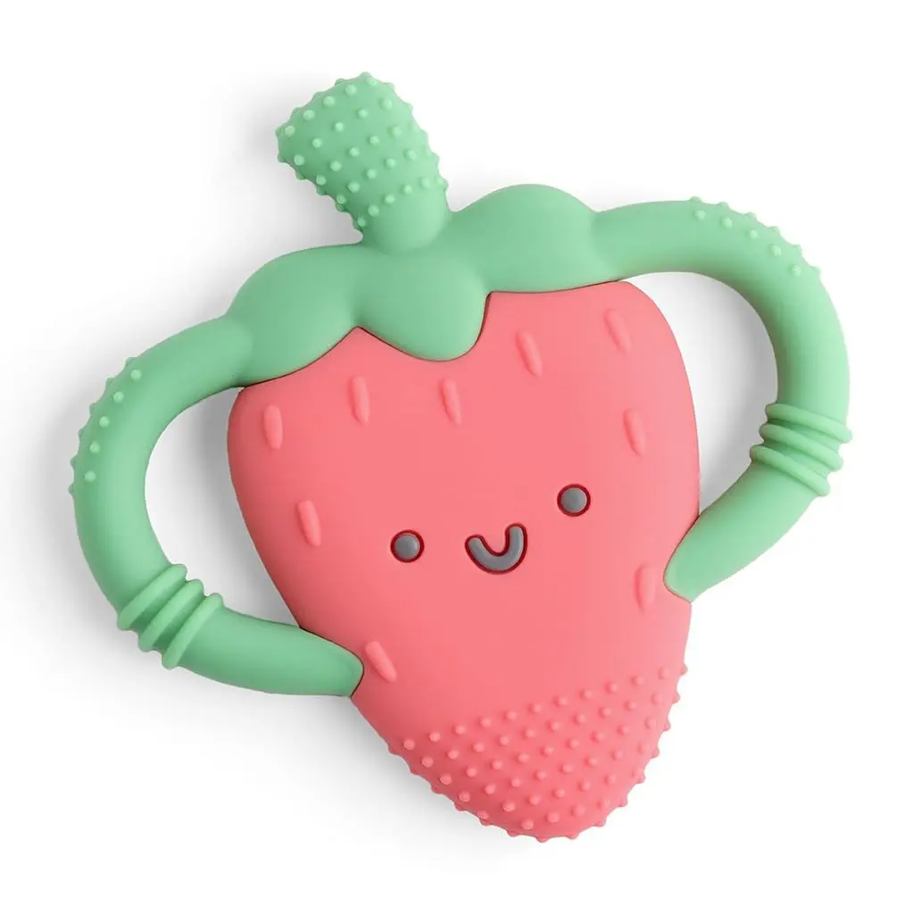 Strawberry-Shaped Silicone Baby Teether with Easy-Grab Handles and Textured Teethable Surfaces – Baby Teething Toy for 3 Months & Up(Gift)