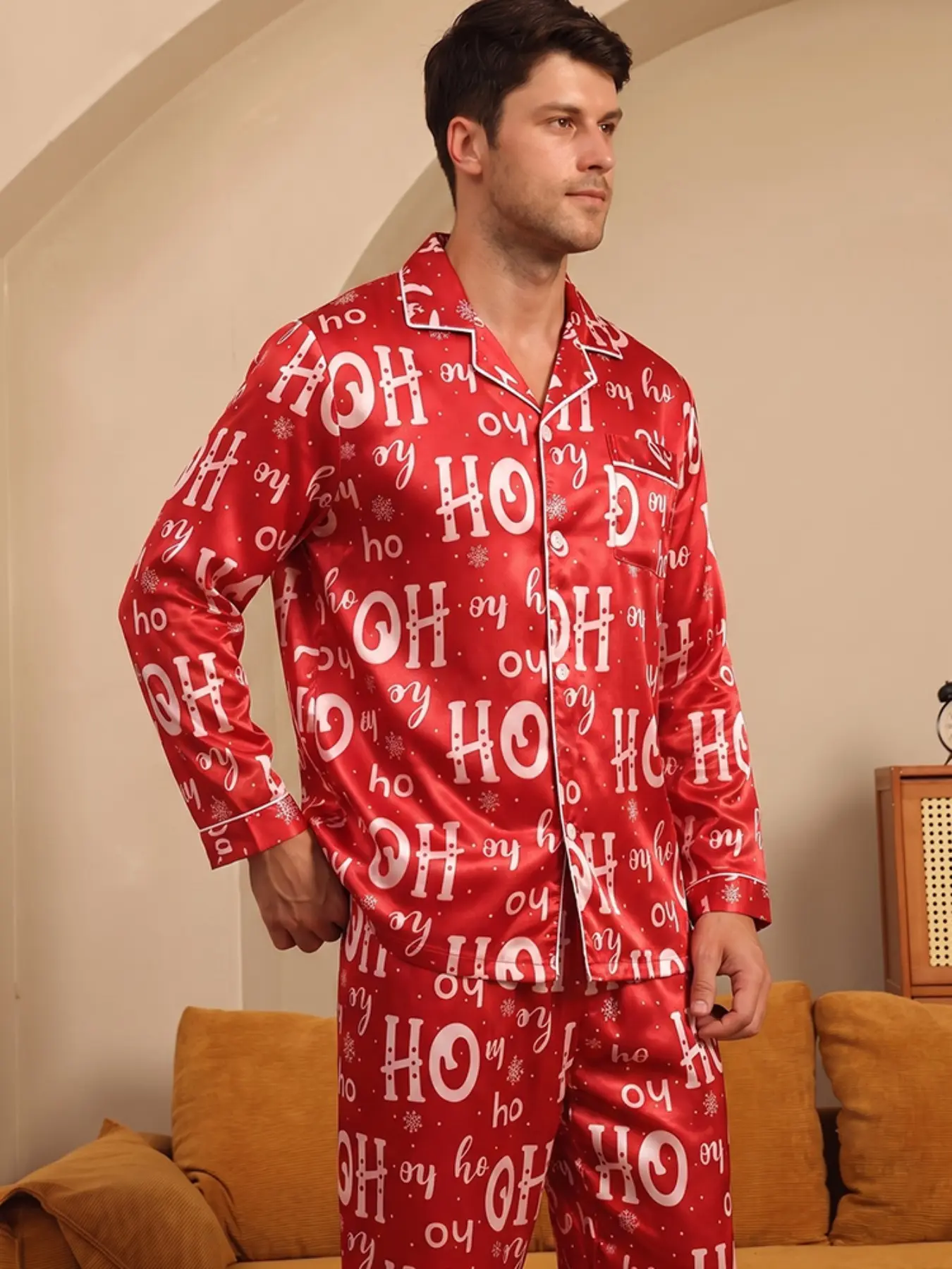 Men's Four-Season Pajama Set, Comfortable Casual Long Sleeve and Pants, Perfect for Parties and Home Wear, Christmas Gift Idea