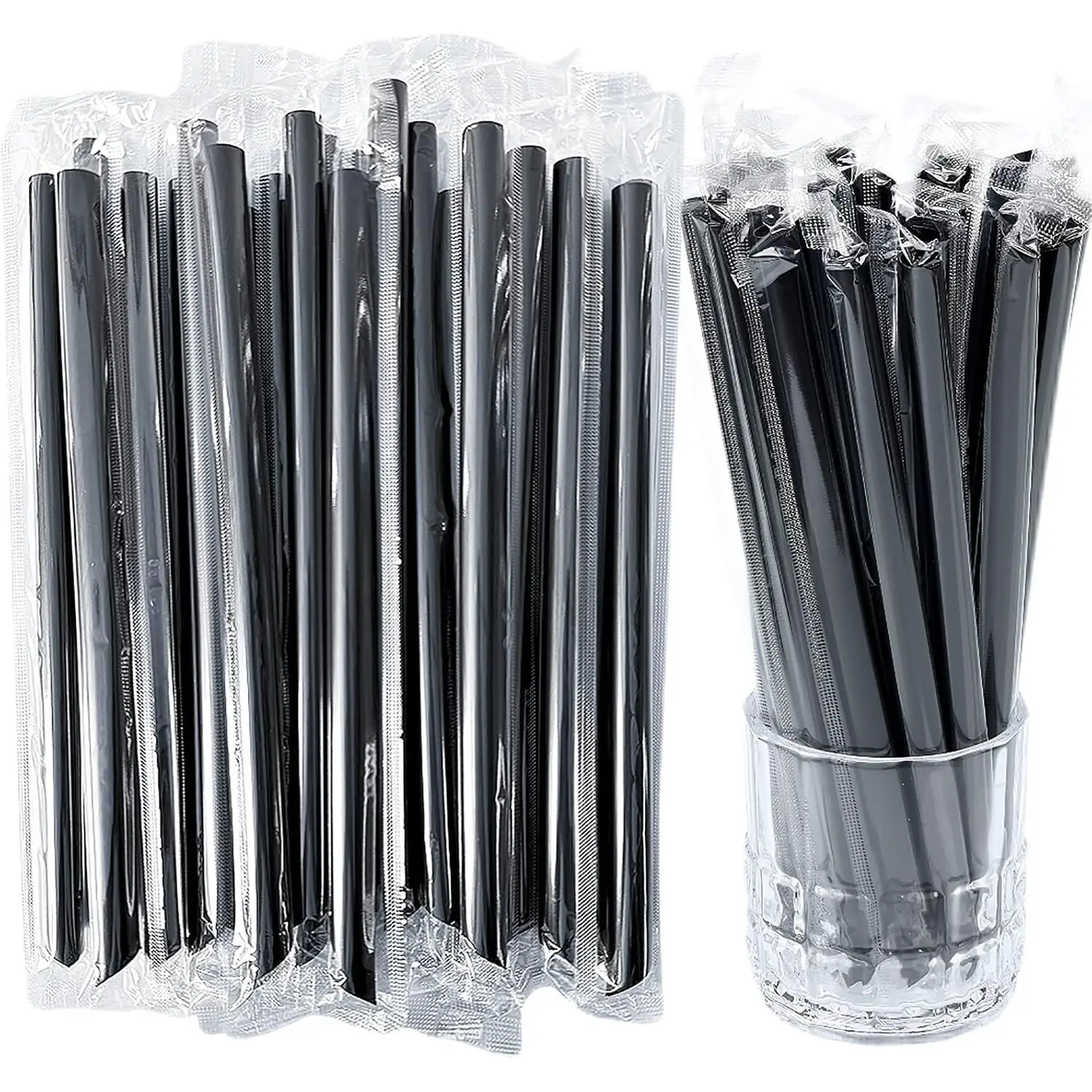 100 count Black Straws  Smoothie Straws, Boba Straws, Disposable Plastic Milkshake Straws, Wide-Mouth, Individually Wrapped,  Pointed Tip (0.51" Wide X 8.27" Long)