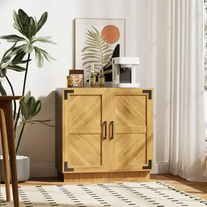 Farmhouse Sideboard Buffet Cabinet – 31.5" Modern Wood Credenza with Adjustable Shelves, Large Storage, Buffet Table with Doors, Coffee Bar Console for Dining Room, Kitchen, Living Room