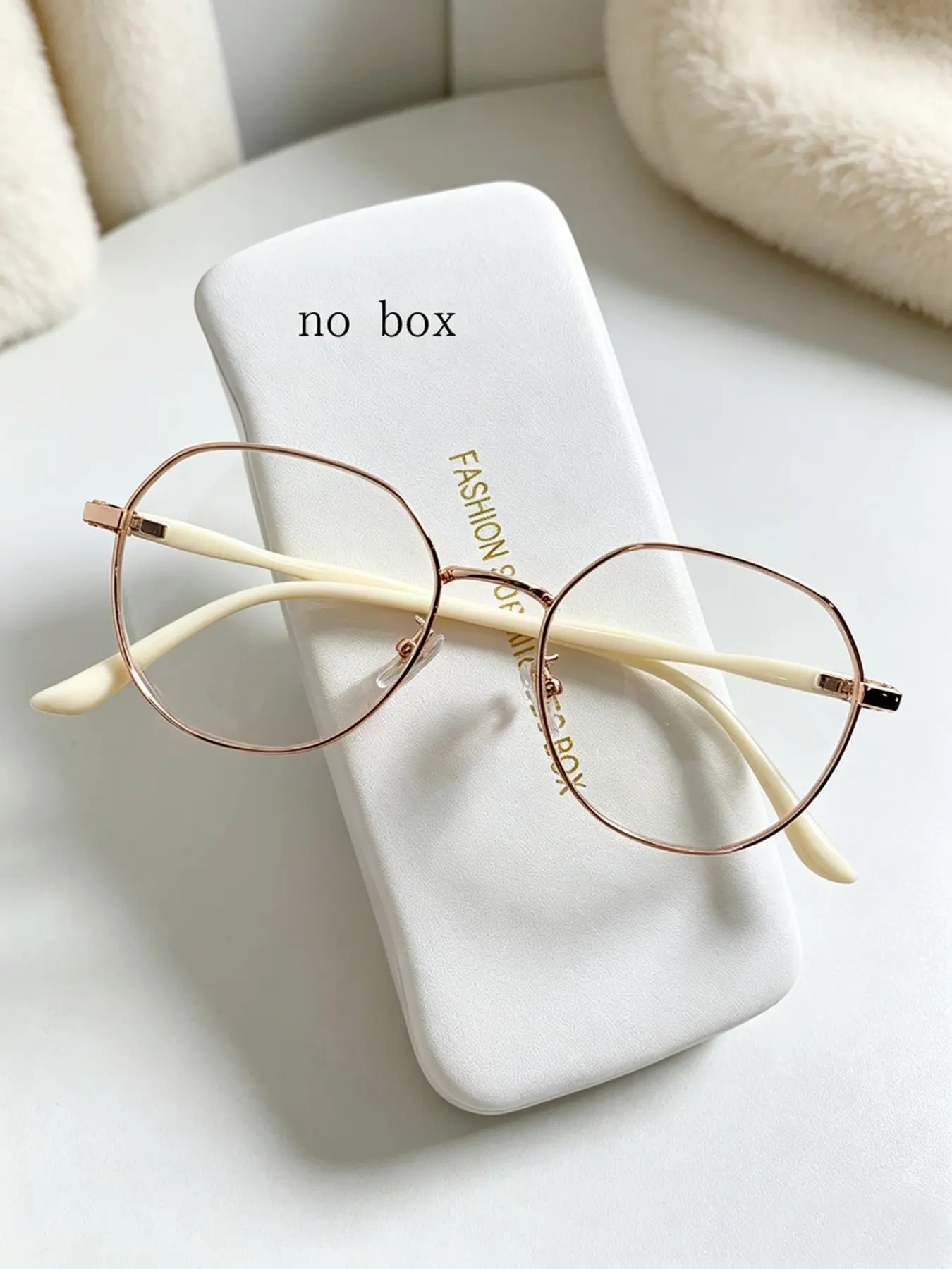 1pc Korean Style Milk Tea Color Glasses Frame for Women, Natural Look, Literary Small Round Frame, Gold Wire Eyeglass Holder