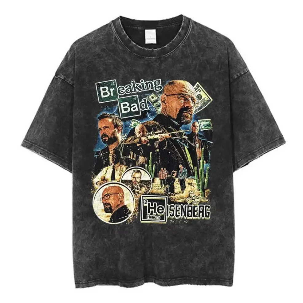 Breaking Bad Inspired Collage Graphic T-Shirt, Unisex Loose-Fitting Plus Size Multi-Size Soft Cotton Crew Neck Short Sleeve Retro Streetwear, Machine Wash Trendy TV Show Outfit Birthday Gift For All Seasons, 5Xl, 4Xl