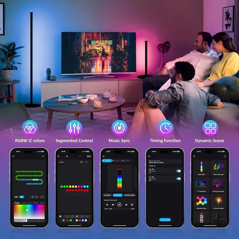 RGB Corner Floor Light, APP Control Color Changing Corner Light, Music Sync Modern Floor Light, Ambient Light for Living Room, Bedroom, Game Room, Smart