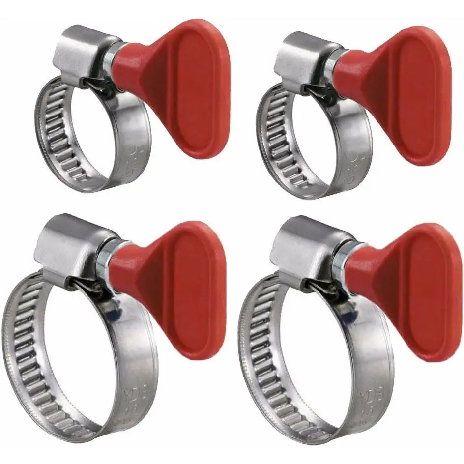 ® 4 count Key Type Twist Adjustable Stainless Steel Hose Clamp Set Kit (1" + 1-1/2")