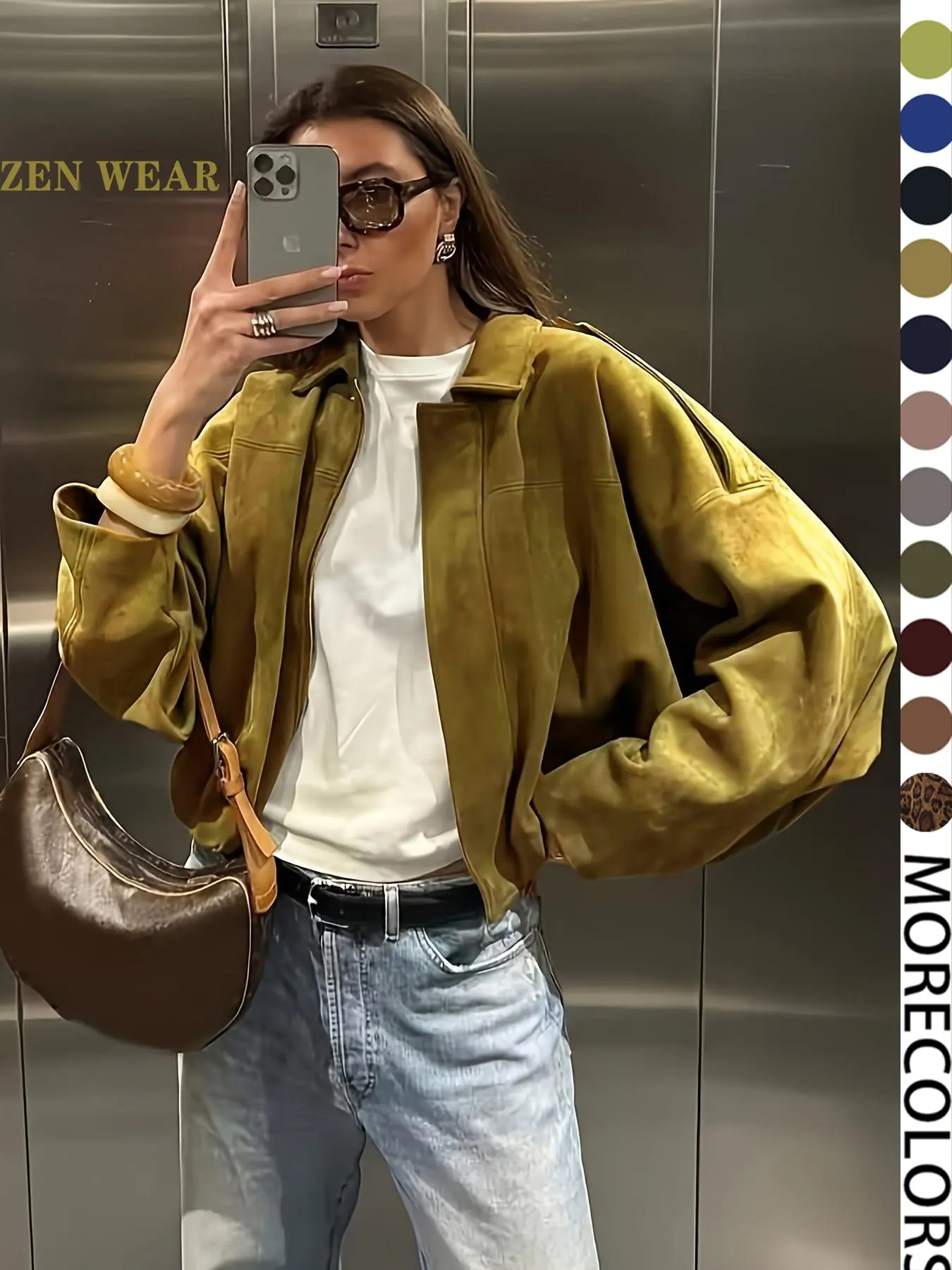 New Spring Summer Trendy Short Jacket, Loose Fitting Jacket, Casual Loose Fit Women's Outerwear, Plain Surface, Full Placket, Zipper Design