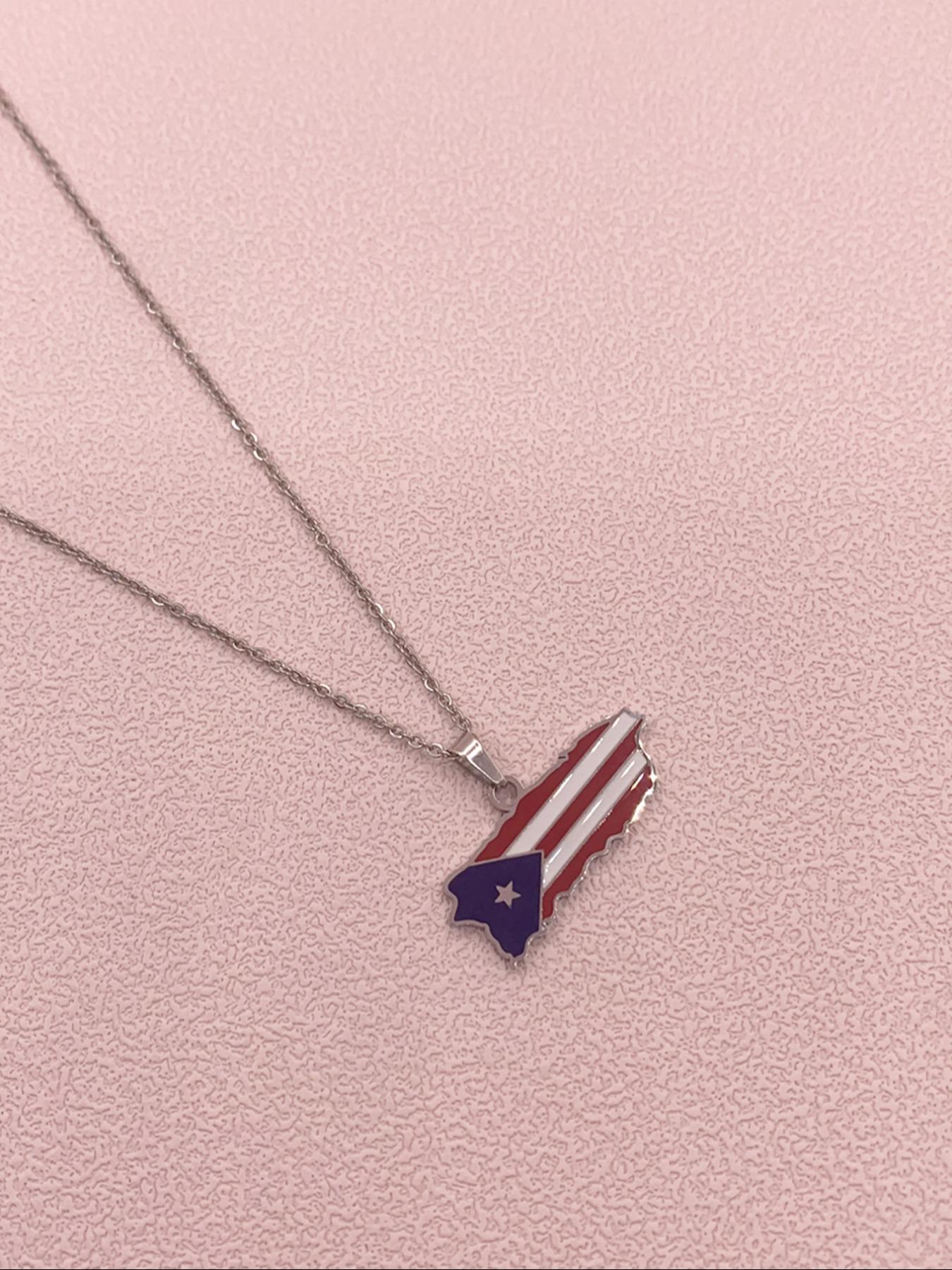 Fashion Stainless Steel Flag Design Charm Necklace, Punk Streetwear Women Matching Necklace, Hip Hop Matching Vintage Jewelry, Stainless Steel Craftsmanship, Streetwear Accessory, Streetwear Statement Jewelry, Boho Style Jewelry