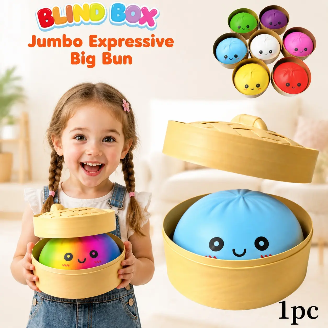 Expressive Large Dumpling Mystery Blind Box, Cute Bun Shaped TPR Fidget Toy, Soft Squeeze Stress Relief Collectible, Fun Unboxing Surprise with Random Styles, Ideal Valentine’s Day & Easter Swap Gifts for Kids