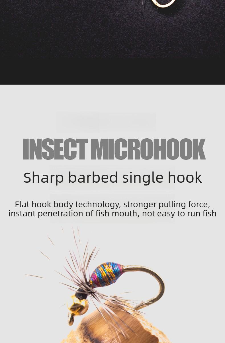 Lure Feather Fly Hook Micro Mosquito Single Hook Modified Bionic Insect Fishing Hook for White Bar Mackerel Mouth